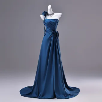 Charming Ocean Blue Appliques Prom Dresses 2026 A Line Princess Strapless Sleeveless Backless Sweep Train Formal Dresses