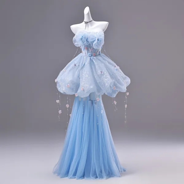 blue butterfly homecoming dress Blue Floral Ruffle A-line Homecoming Dress – Ohmollydress main image 0