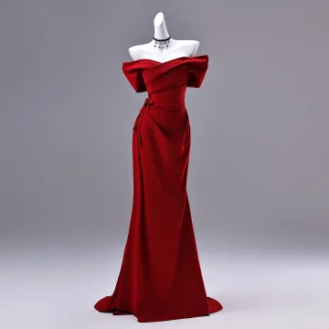 Elegantes Rojo Trumpet Mermaid Vestidos De Noche 2026 Sin Tirantes Sin Mangas Sin Espalda Colas De Barrido Noche Vestidos Formales