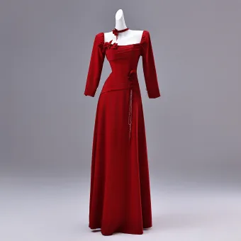 Elegant Red Appliques Prom Dresses 2026 A Line Princess Square Neckline Long Sleeve Backless Floor Length Long Formal Dresses