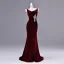 Charmant Bordeaux Perlage Faux Diamant Paillettes Fendue devant Velours Robe De Soirée 2026 Trompette / Sirène V-Cou Sans Manches Dos Nu Train De Balayage Robe De Ceremonie