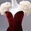 Charming Burgundy Flower Velvet Evening Dresses  2026 Trumpet / Mermaid Strapless Short Sleeve Backless Sweep Train Formal Dresses