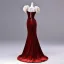 Charming Burgundy Flower Velvet Evening Dresses  2026 Trumpet / Mermaid Strapless Short Sleeve Backless Sweep Train Formal Dresses