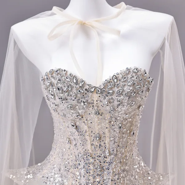 Sexy Sparkly Hvit Beading Paljetter Appliques Rhinestone Ballkjoler 2026 Prinsesse Kjæreste Uten Ermer Ryggløse Lange Ball