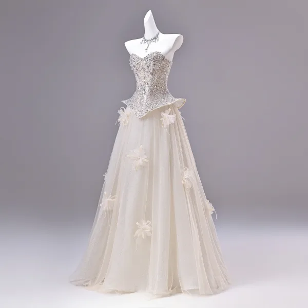 Sexy Sparkly Hvit Beading Paljetter Appliques Rhinestone Ballkjoler 2026 Prinsesse Kjæreste Uten Ermer Ryggløse Lange Ball