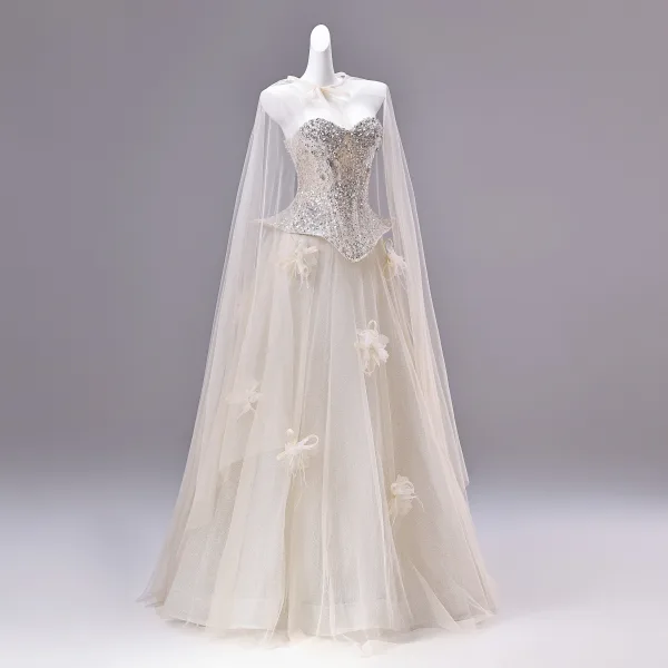 Sexy Sparkly Hvit Beading Paljetter Appliques Rhinestone Ballkjoler 2026 Prinsesse Kjæreste Uten Ermer Ryggløse Lange Ball