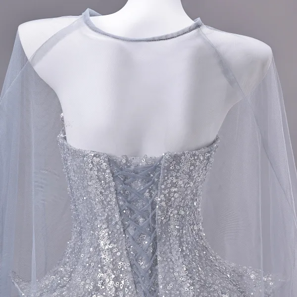 Sparkly Sølv Beading Perle Rhinestone Paljetter Appliques Ballkjoler 2026 Prinsesse Kjæreste Uten Ermer Ryggløse Lange Ball Formelle Kjoler