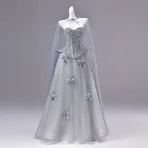 Sparkly Sølv Beading Perle Rhinestone Paljetter Appliques Ballkjoler 2026 Prinsesse Kjæreste Uten Ermer Ryggløse Lange Ball Formelle Kjoler