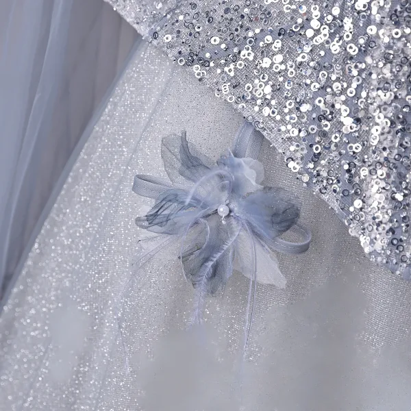 Sparkly Sølv Beading Perle Rhinestone Paljetter Appliques Ballkjoler 2026 Prinsesse Kjæreste Uten Ermer Ryggløse Lange Ball Formelle Kjoler