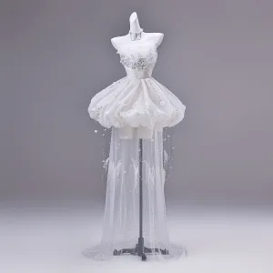 Sexy Hvit Beading Perle Paljetter Korte Festkjoler 2026 Ballkjole Strapless Uten Ermer Ryggløse Fest Aften Formelle Kjoler