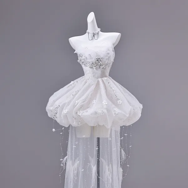 Sexy White Beading Pearl Sequins Short Party Dresses 2026 Ball Gown Strapless Sleeveless Backless Cocktail Party Evening Party Formal Dresses