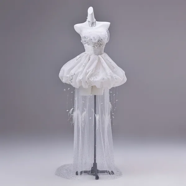 Sexy White Beading Pearl Sequins Short Party Dresses 2026 Ball Gown Strapless Sleeveless Backless Cocktail Party Evening Party Formal Dresses