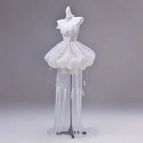 Sexy White Beading Pearl Sequins Short Party Dresses 2026 Ball Gown Strapless Sleeveless Backless Cocktail Party Evening Party Formal Dresses