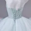 Flower Fairy Mint Green Appliques Bow Prom Dresses 2026 Ball Gown Strapless Sleeveless Backless Sweep Train Formal Dresses