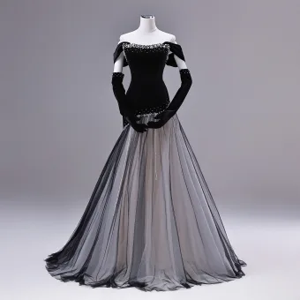 Elegant Black Pearl Prom Dresses 2026 A Line Princess Off The Shoulder Sleeveless Backless Sweep Train Formal Dresses