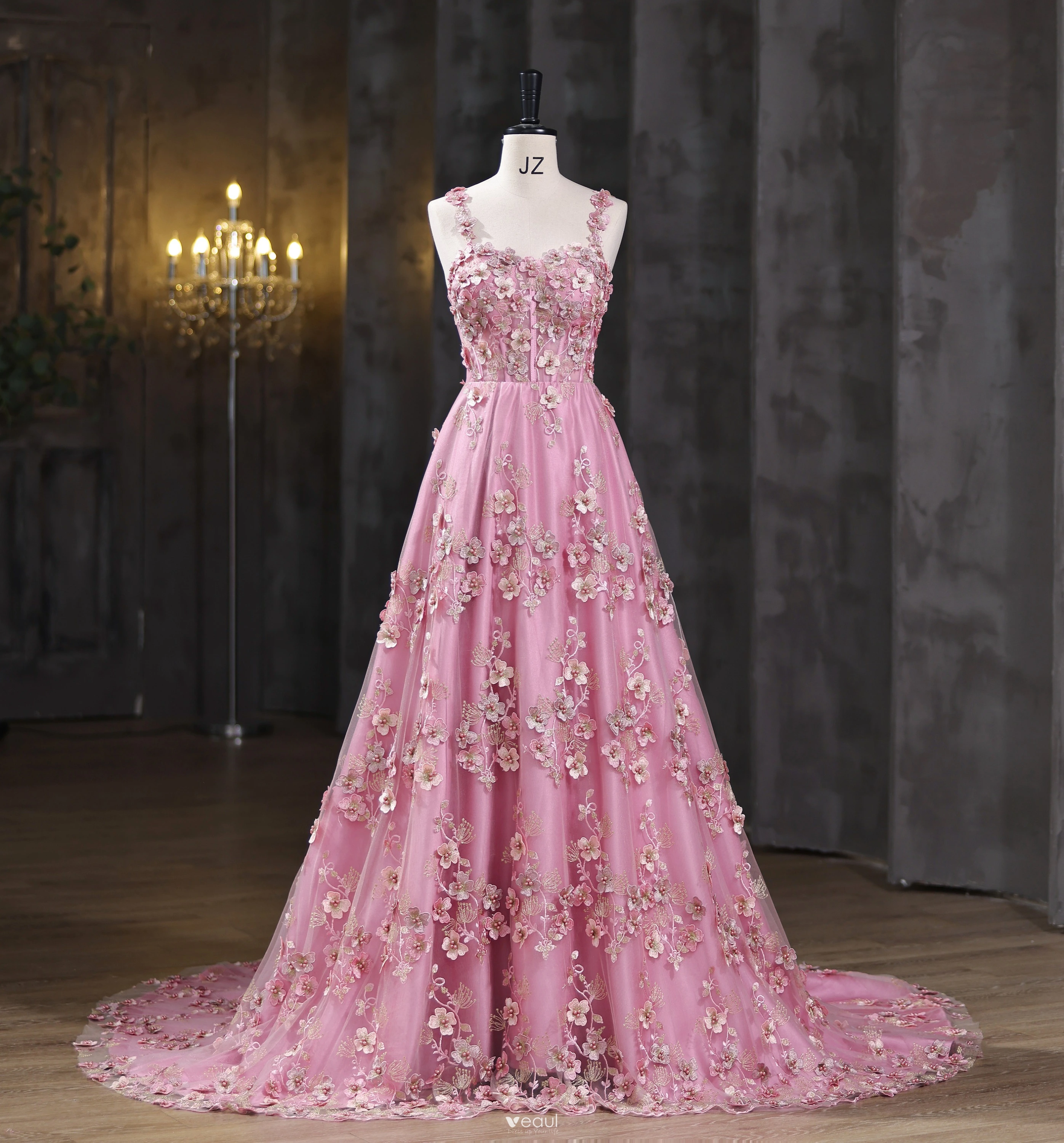 Fée Des Fleurs Rougissant Rose Perle En Dentelle Fleur Robe De Bal