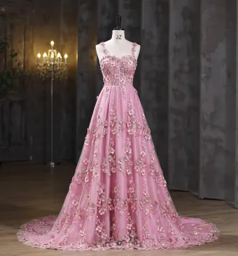 Hada De Las Flores Rosa Clara Perla Con Encaje Flor Vestidos De Gala 2025 A Line Princess Spaghetti Straps Sin Mangas Sin Espalda Largos Vestidos Formales