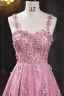 Flower Fairy Blushing Pink Pearl Lace Flower Prom Dresses 2025 A-Line / Princess Spaghetti Straps Sleeveless Backless Floor-Length / Long Formal Dresses
