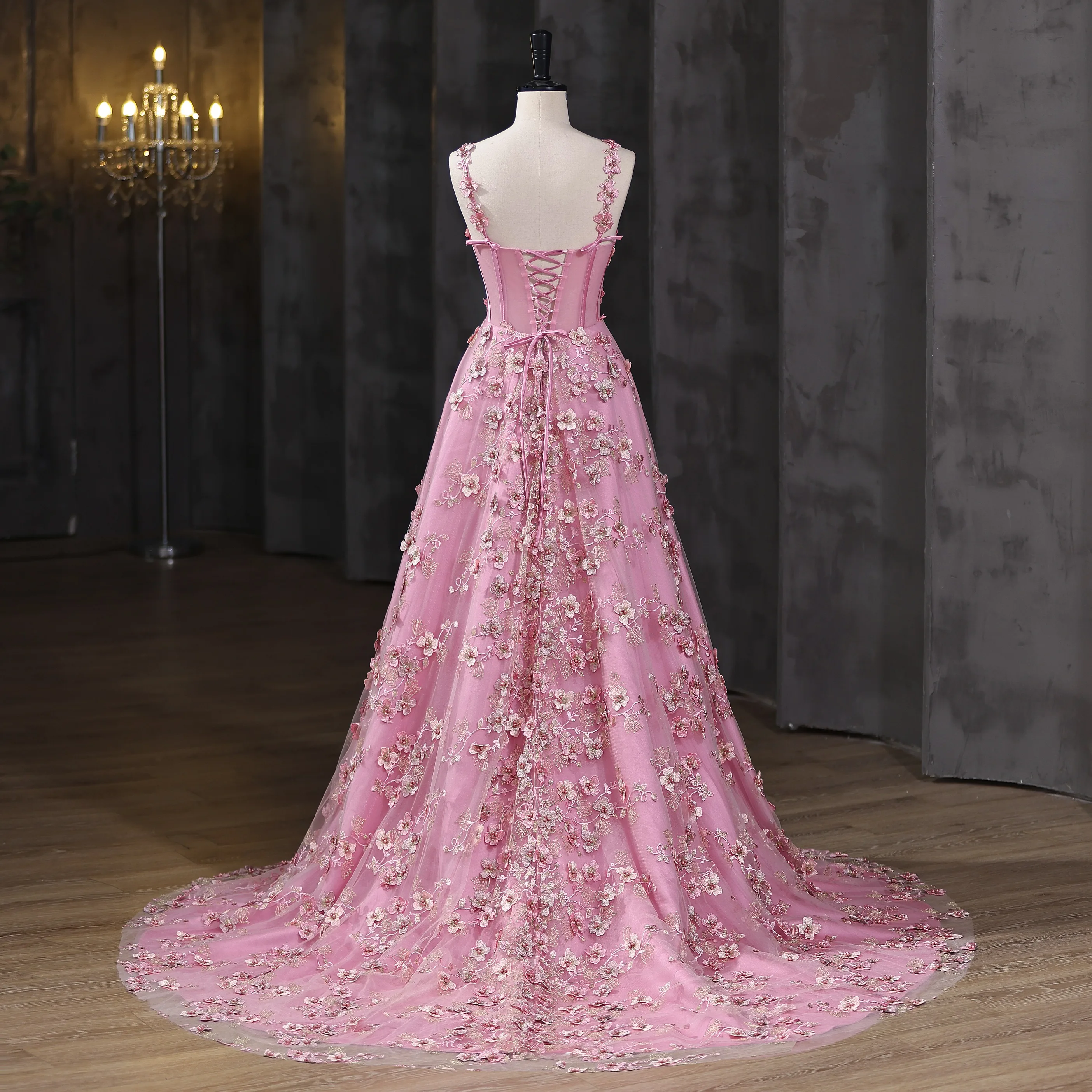 knee length dresses for ladies May Queen RQ8057 - Floral Embroidered A-Line Prom Gown 4 / Mauve main image 1