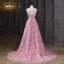 Flower Fairy Blushing Pink Pearl Lace Flower Prom Dresses 2025 A-Line / Princess Spaghetti Straps Sleeveless Backless Floor-Length / Long Formal Dresses