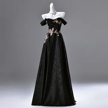 Vintage Retro Black Beading Sequins Embroidered Prom Dresses 2025 A Line Princess Strapless Sleeveless Backless Floor Length Long Prom Formal Dresses