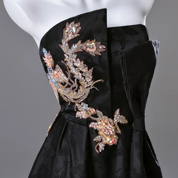 Style Chinois Noire Brodé Perlage Paillettes Robe De Bal 2025 Princesse Bustier Sans Manches Dos Nu Longue Promo Robe De Ceremonie