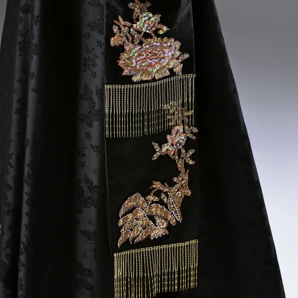 Style Chinois Noire Brodé Perlage Paillettes Robe De Bal 2025 Princesse Bustier Sans Manches Dos Nu Longue Promo Robe De Ceremonie