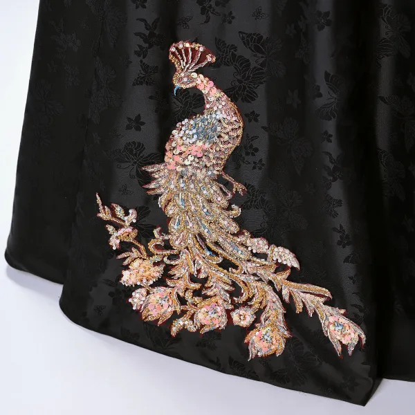 Style Chinois Noire Brodé Perlage Paillettes Robe De Bal 2025 Princesse Bustier Sans Manches Dos Nu Longue Promo Robe De Ceremonie