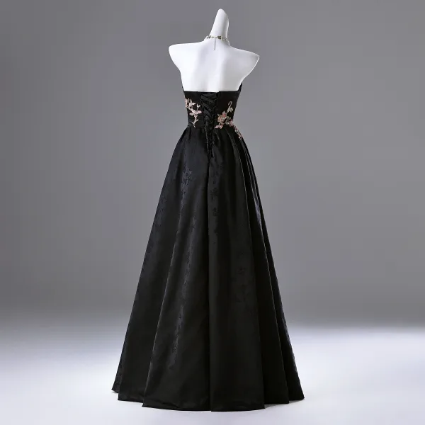 Style Chinois Noire Brodé Perlage Paillettes Robe De Bal 2025 Princesse Bustier Sans Manches Dos Nu Longue Promo Robe De Ceremonie