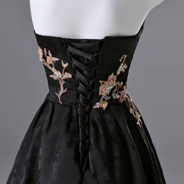 Style Chinois Noire Brodé Perlage Paillettes Robe De Bal 2025 Princesse Bustier Sans Manches Dos Nu Longue Promo Robe De Ceremonie