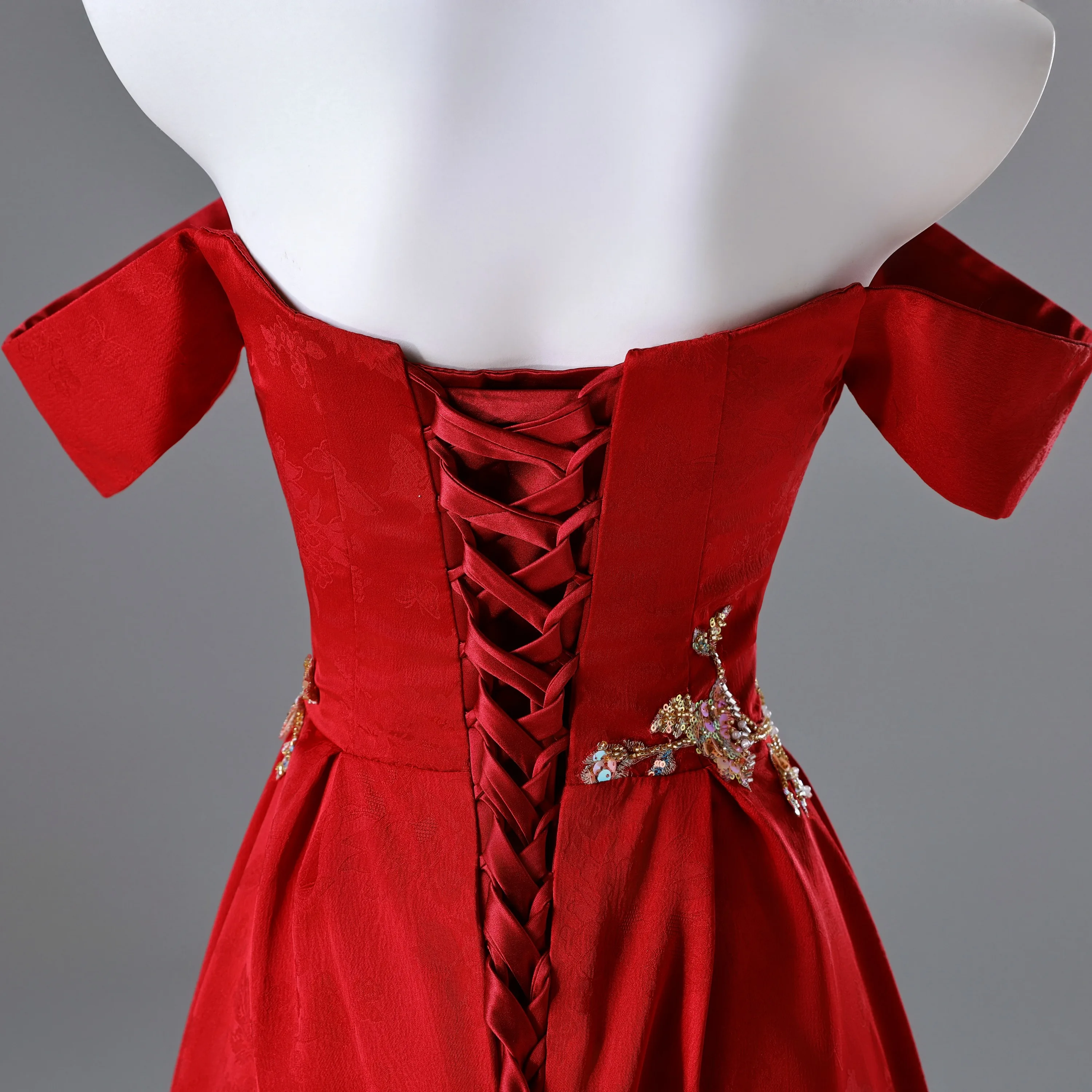 red embroidered prom dress GLS GL3682 A Line Long Formal Sequin Glitter Prom Dress main image 1