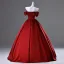 Modest / Simple Burgundy Short Sleeve Backless Bow Wedding Dresses 2025 Ball Gown Off-The-Shoulder Floor-Length / Long