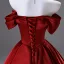 Modest / Simple Burgundy Short Sleeve Backless Bow Wedding Dresses 2025 Ball Gown Off-The-Shoulder Floor-Length / Long