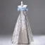 Fashion Silver Satin Printing Prom Dresses 2025 Ball Gown Off-The-Shoulder Short Sleeve Backless Floor-Length / Long Prom Formal Dresses