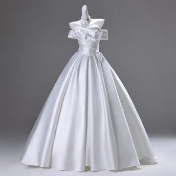 Elegant White Satin Wedding Dresses 2025 Ball Gown Off The Shoulder Sleeveless Backless Floor Length Long Wedding
