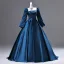 Vintage / Retro Ocean Blue Satin Prom Dresses 2025 Ball Gown Square Neckline Long Sleeve Backless Floor-Length / Long Formal Dresses