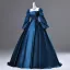 Vintage / Retro Ocean Blue Satin Prom Dresses 2025 Ball Gown Square Neckline Long Sleeve Backless Floor-Length / Long Formal Dresses