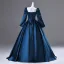 Vintage / Retro Ocean Blue Satin Prom Dresses 2025 Ball Gown Square Neckline Long Sleeve Backless Floor-Length / Long Formal Dresses
