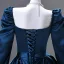 Vintage / Retro Ocean Blue Satin Prom Dresses 2025 Ball Gown Square Neckline Long Sleeve Backless Floor-Length / Long Formal Dresses