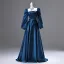 Vintage / Retro Ocean Blue Satin Prom Dresses 2025 Ball Gown Square Neckline Long Sleeve Backless Floor-Length / Long Formal Dresses