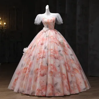 Chic Beautiful Blushing Pink Appliques Sequins Prom Dresses 2025 Ball Gown Square Neckline Short Sleeve Backless Floor Length Long Formal Dresses
