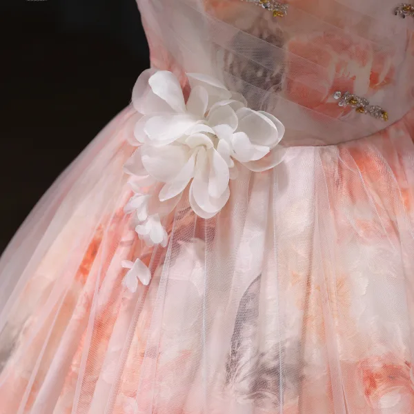 Schöne Rosa Applikationen Pailletten Ballkleider 2025 Ballkleid Eckiger Ausschnitt Kurze Ärmel Rückenfreies Lange Festliche Kleider