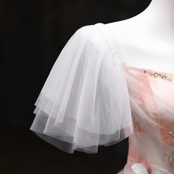 Schöne Rosa Applikationen Pailletten Ballkleider 2025 Ballkleid Eckiger Ausschnitt Kurze Ärmel Rückenfreies Lange Festliche Kleider
