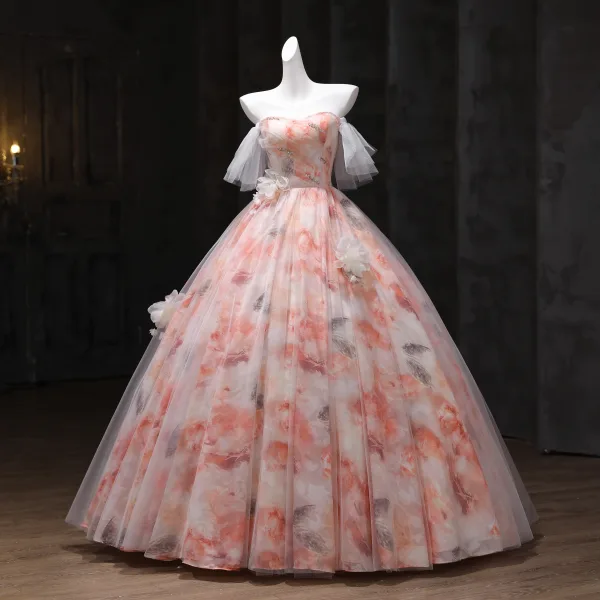 Schöne Rosa Applikationen Pailletten Ballkleider 2025 Ballkleid Eckiger Ausschnitt Kurze Ärmel Rückenfreies Lange Festliche Kleider