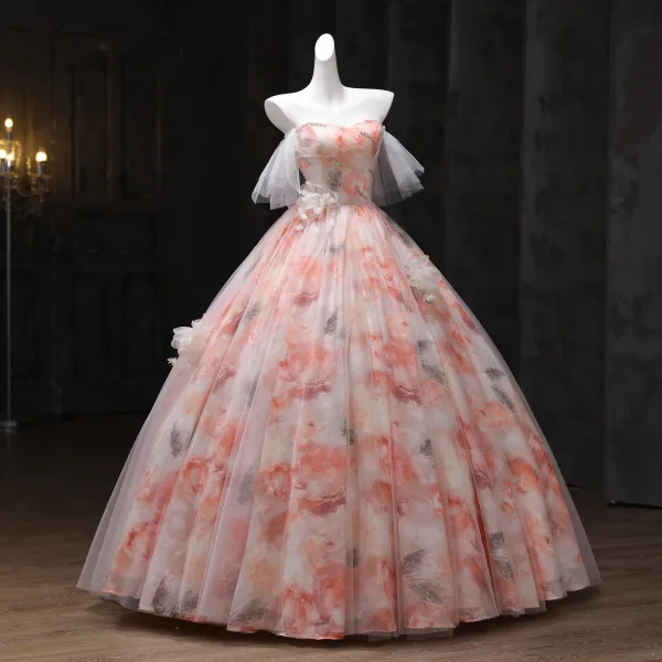 Schöne Rosa Applikationen Pailletten Ballkleider 2025 Ballkleid Eckiger Ausschnitt Kurze Ärmel Rückenfreies Lange Festliche Kleider