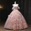 Schöne Rosa Applikationen Pailletten Ballkleider 2025 Ballkleid Eckiger Ausschnitt Kurze Ärmel Rückenfreies Lange Festliche Kleider
