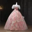 Schöne Rosa Applikationen Pailletten Ballkleider 2025 Ballkleid Eckiger Ausschnitt Kurze Ärmel Rückenfreies Lange Festliche Kleider