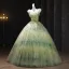 Flower Fairy Sage Green Pearl Appliques Prom Dresses 2025 Ball Gown Spaghetti Straps Sleeveless Backless Floor-Length / Long Formal Dresses