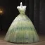 Flower Fairy Sage Green Pearl Appliques Prom Dresses 2025 Ball Gown Spaghetti Straps Sleeveless Backless Floor-Length / Long Formal Dresses