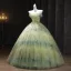 Flower Fairy Sage Green Pearl Appliques Prom Dresses 2025 Ball Gown Spaghetti Straps Sleeveless Backless Floor-Length / Long Formal Dresses
